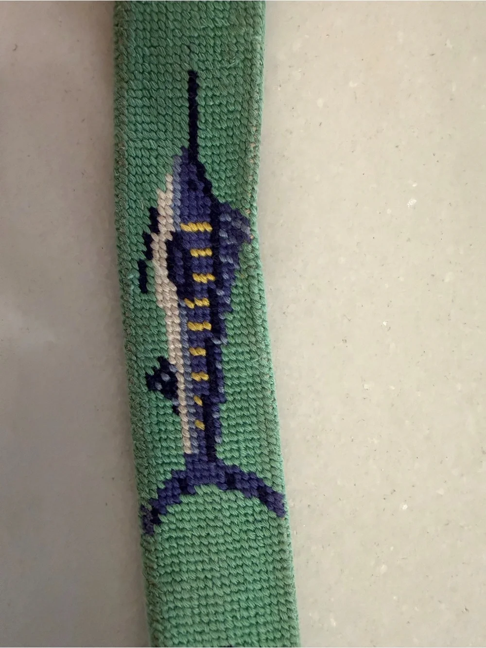 Smithers and Branson Children's Mint Billfish Needlepoint Belt - size Kids Large